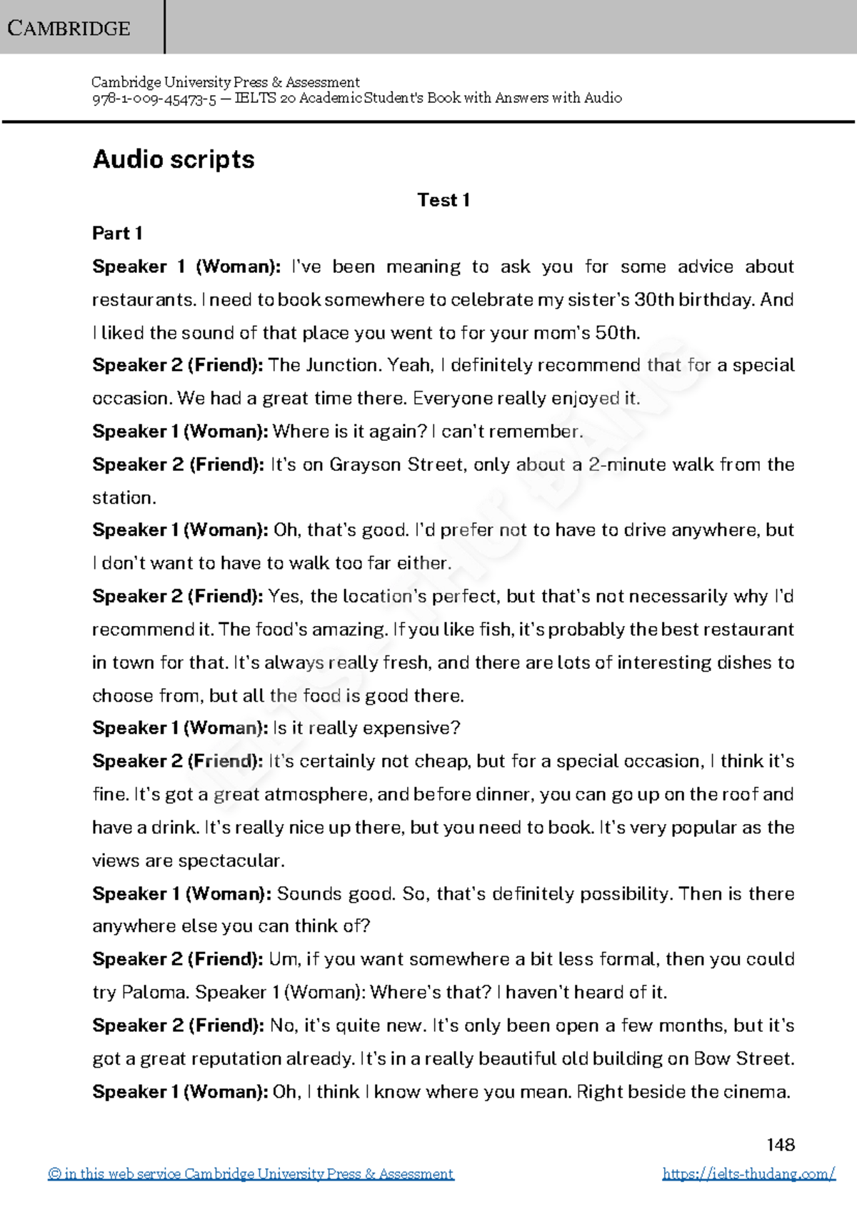 CAM20 IELTS 20 Academic Audio Scripts: Tests 1-4 Overview - Studocu
