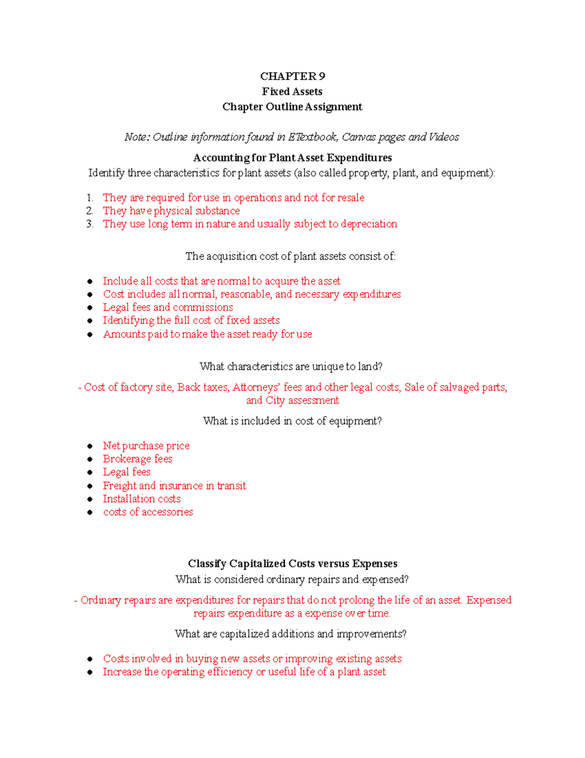 Chapter 9 - Plant Assets & Depreciation Study Notes for ACC 101 - Studocu