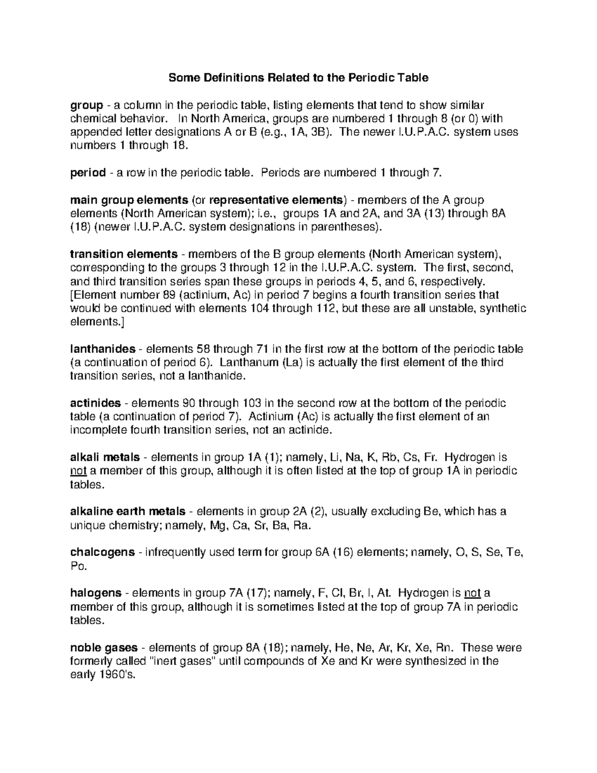 Per Tab Defs - Some definitions related to the periodic table - Some ...