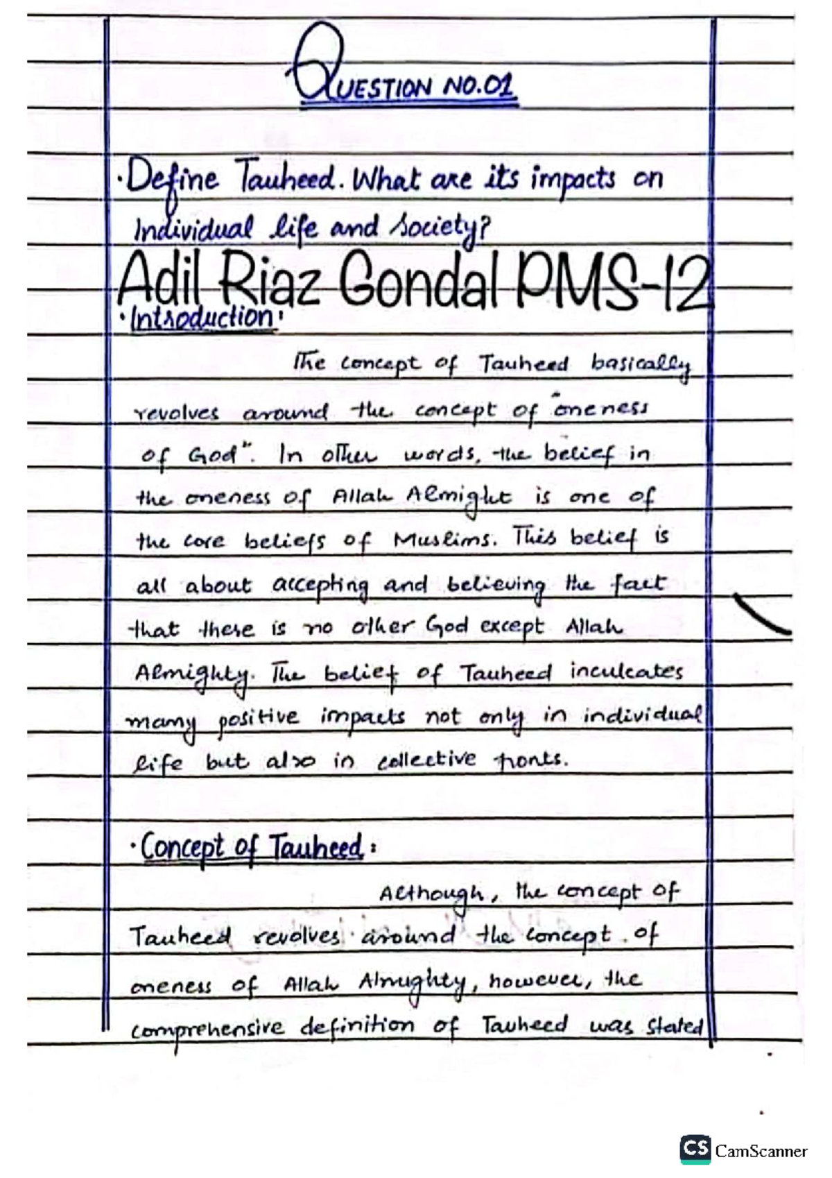 Islamic Studies Paper Attempted by CSS 23 Topper - QUESTION NO Define ...