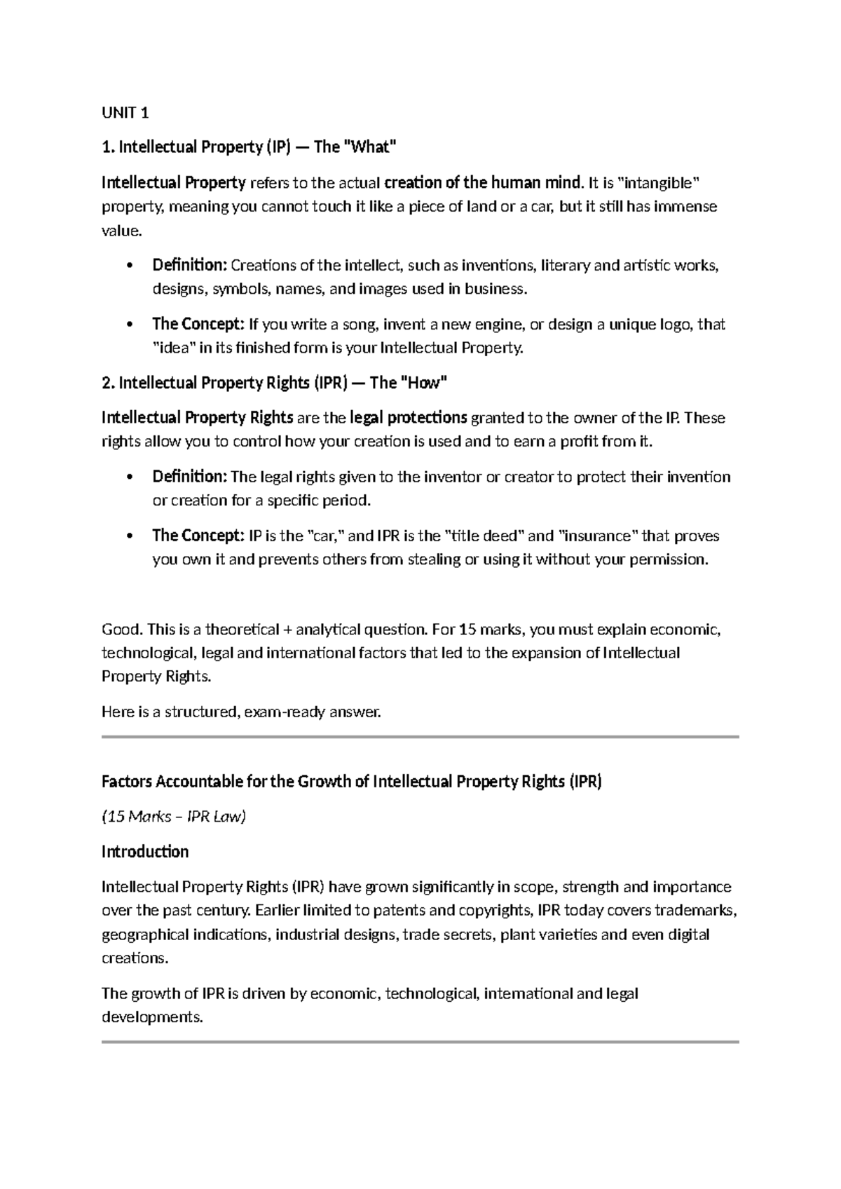 UNIT 1 - Understanding Intellectual Property Rights (IPR) and Their ...