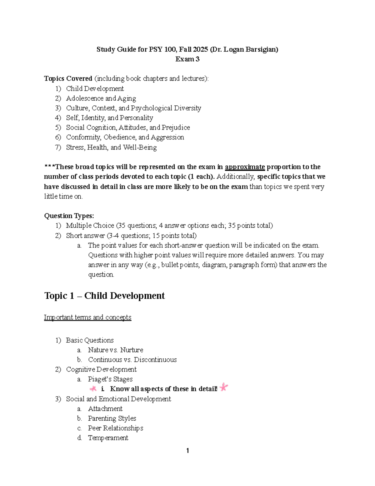 PSY 100 Study Guide: Exam 3 Topics & Key Concepts (Fall 2025) - Studocu