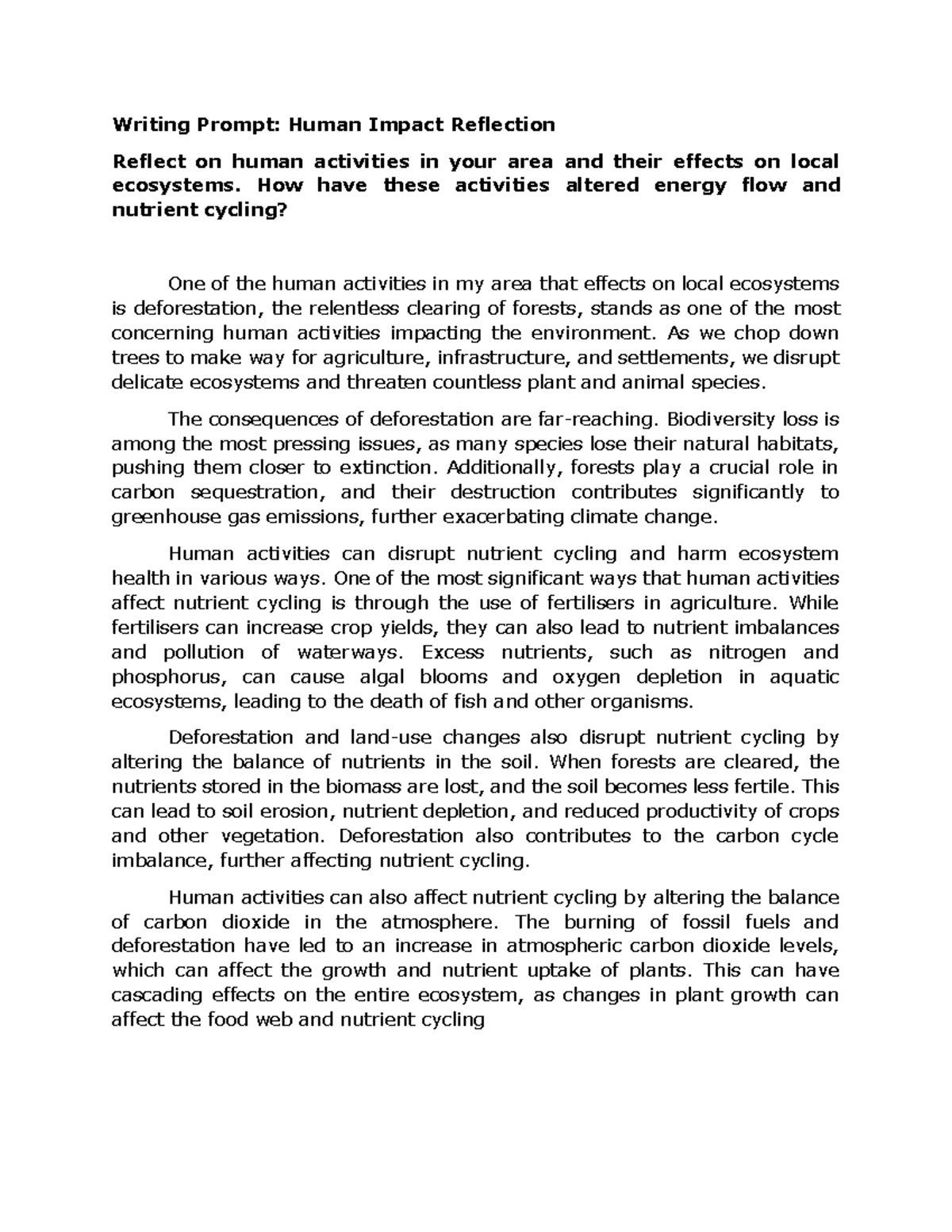 Reaction Nutrient Cycle - Writing Prompt: Human Impact Reflection ...