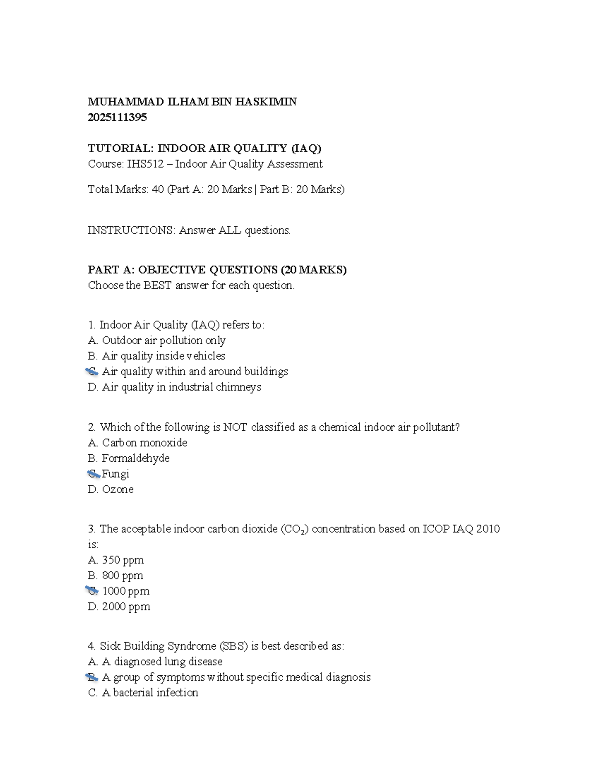 IHS512 Tutorial: Indoor Air Quality (IAQ) Assessment Notes - Studocu