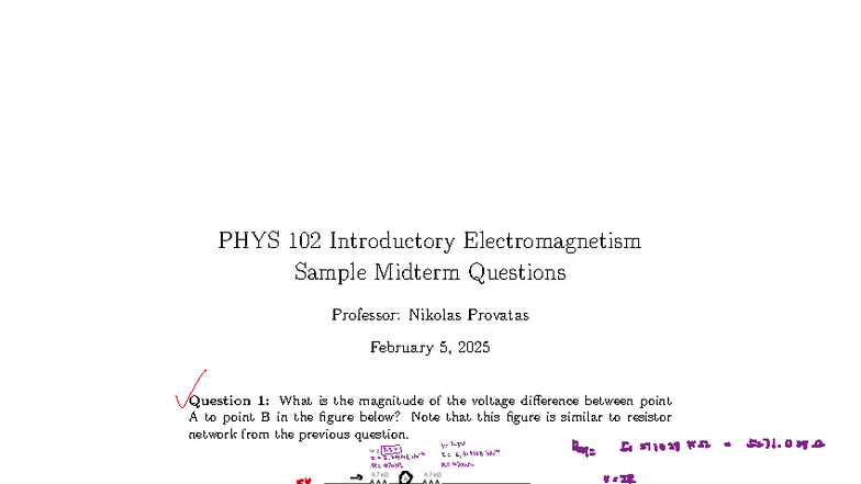 PHYS 102 Sample Midterm Review on Electromagnetism - Studocu