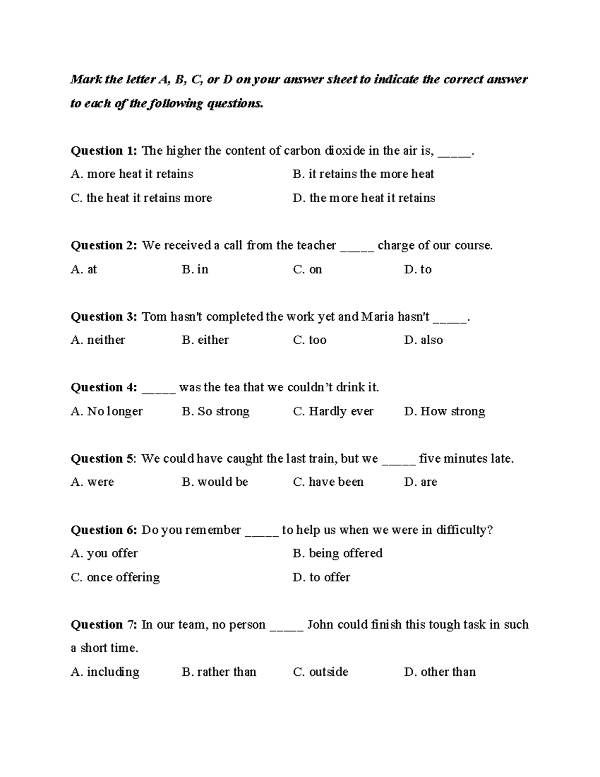Test 1 - Answer Key for Multiple Choice Questions - Studocu