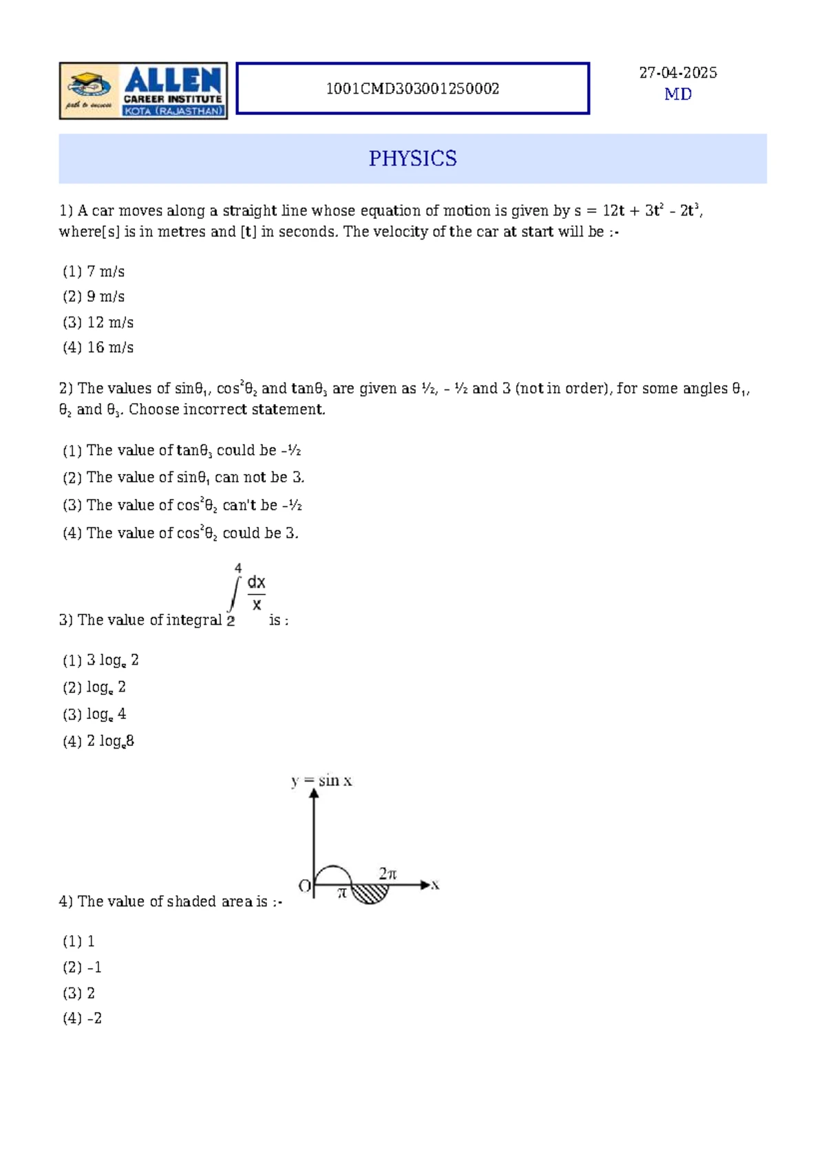 1001CMD303001250013 MD PHYSICS Final Exam Solutions and Key Concepts ...