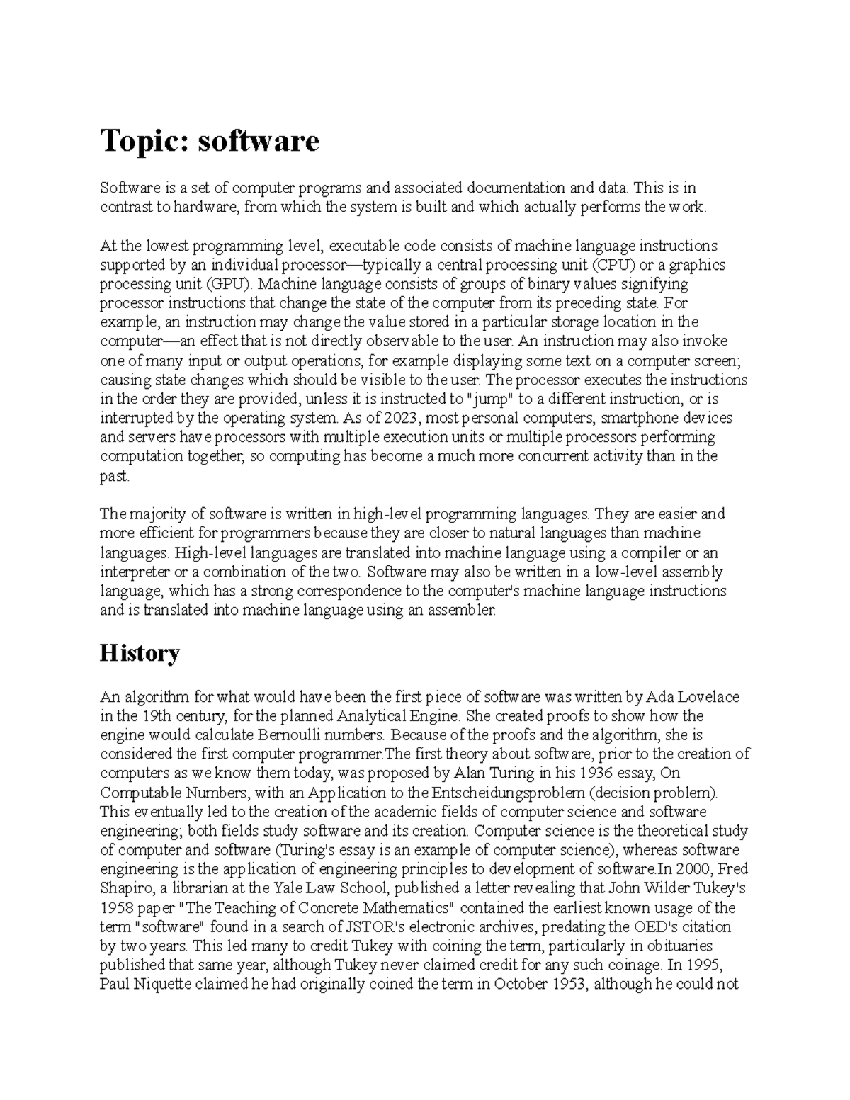 Software - Assignment on Computer Programs and Development - Studocu
