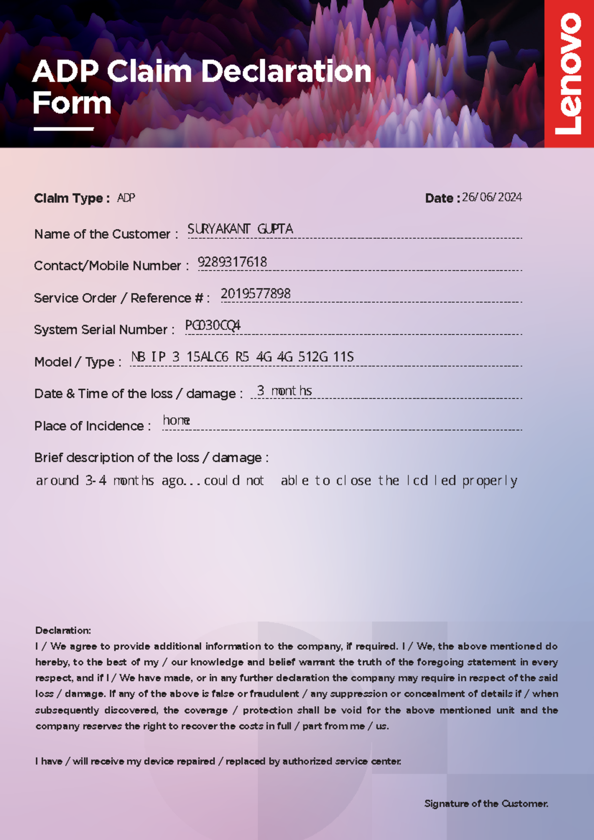 Lenovo ADP Claim Form - helpful - ADP Claim Declaration Form Claim Type ...