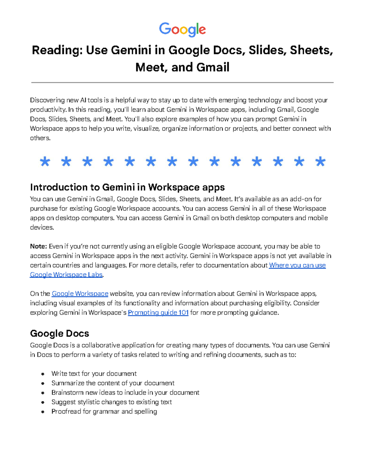Module 2: Using Gemini in Google Docs, Slides, Sheets, Meet & Gmail ...