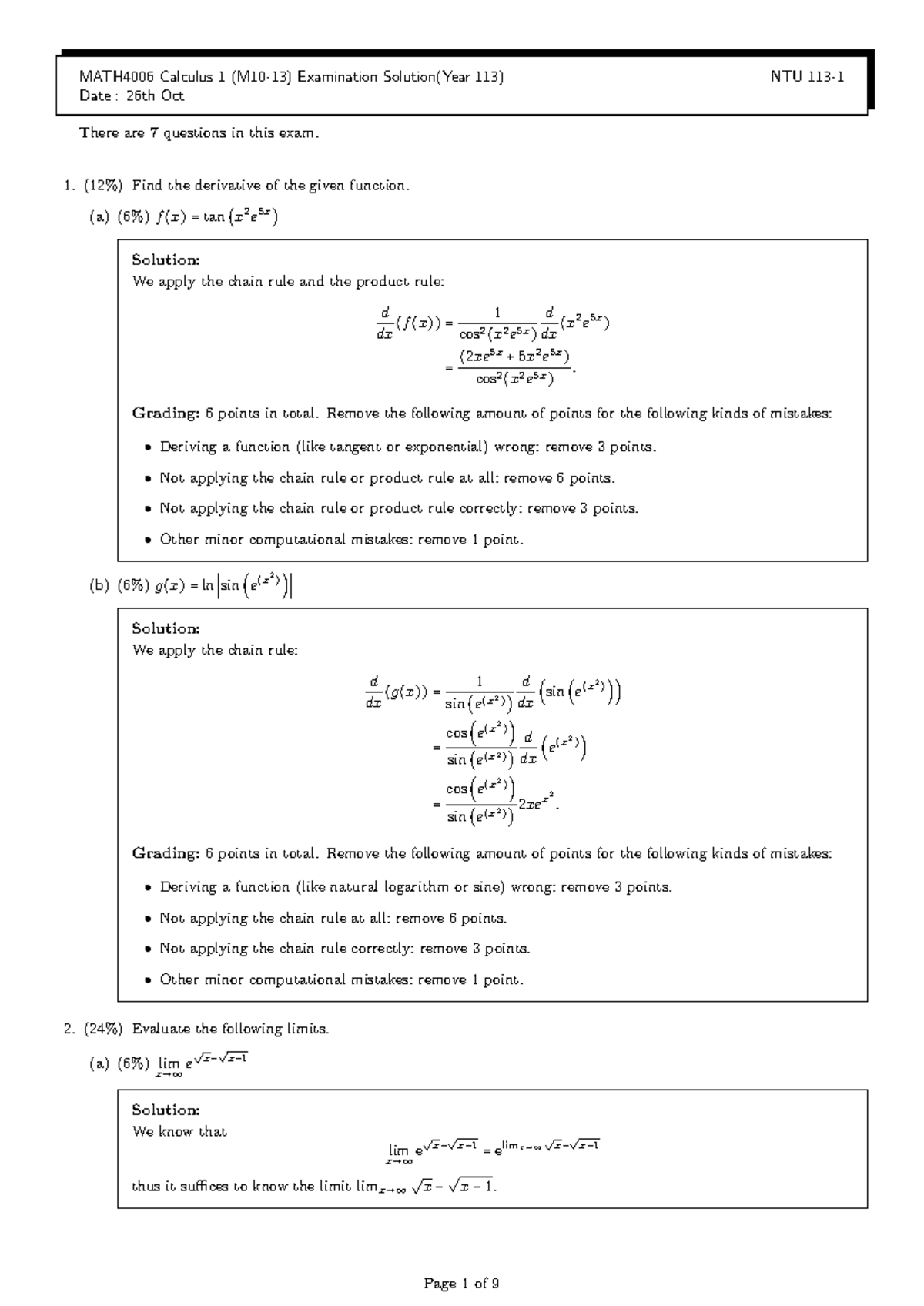 MATH4006 Calculus 1 Final Exam Solutions (Year 113) - Studocu