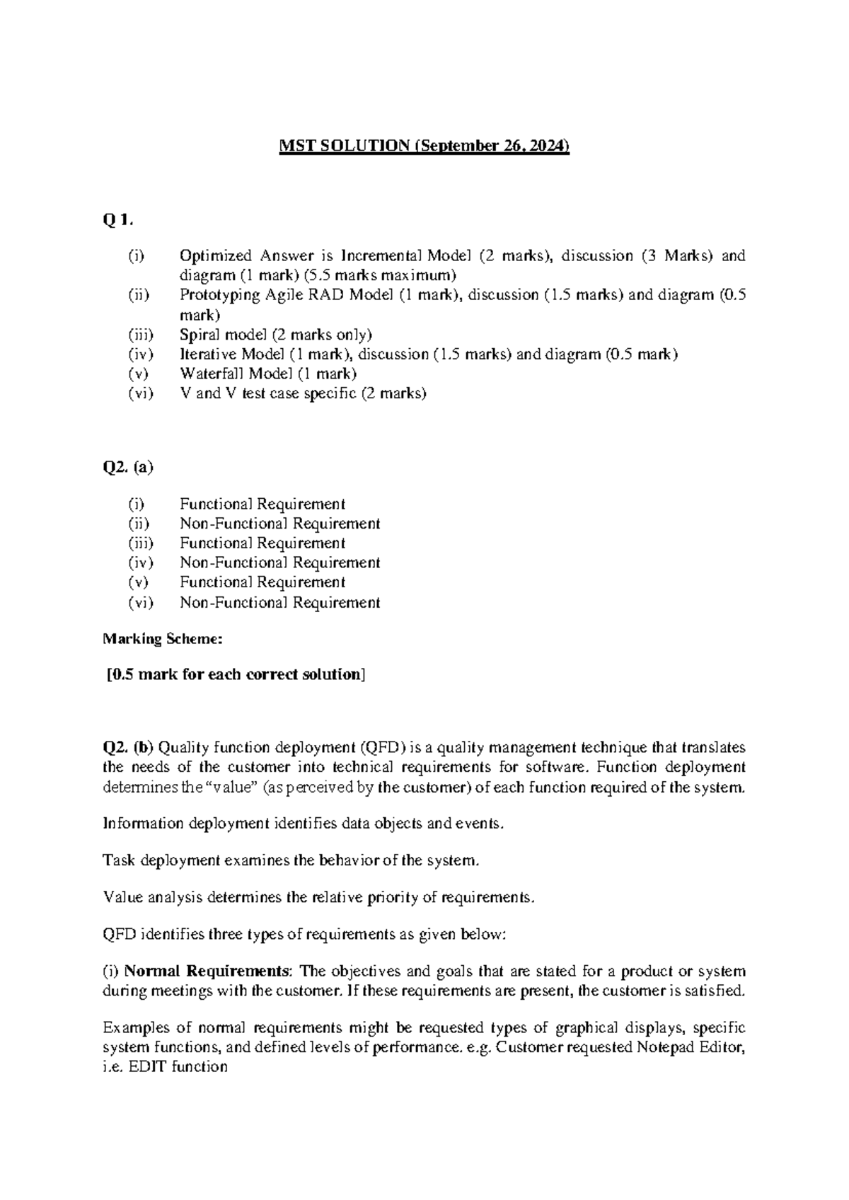 SE MST Solution - Optimized Answers and Marking Scheme - Studocu