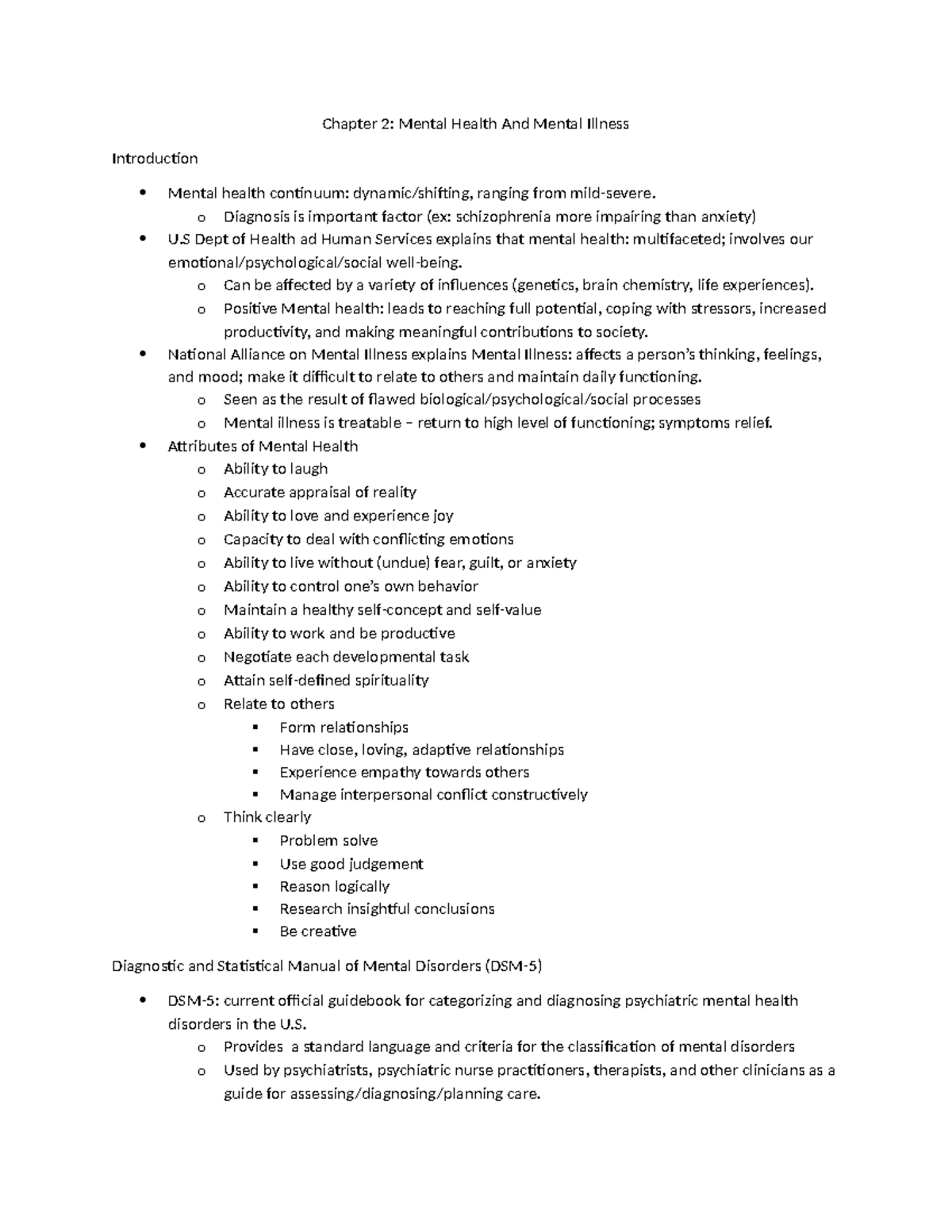 Chapter 2 - Insights on Mental Health and Illness in DSM-5 - Studocu
