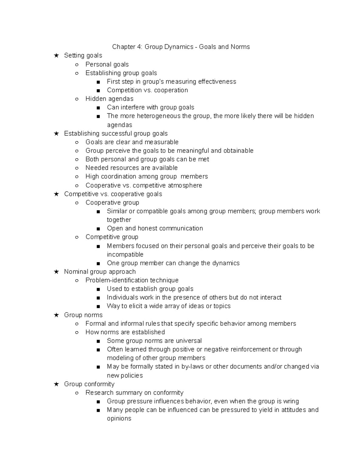Chapter 4: Group Dynamics - Goals, Norms & Disruptive Behaviors - Studocu