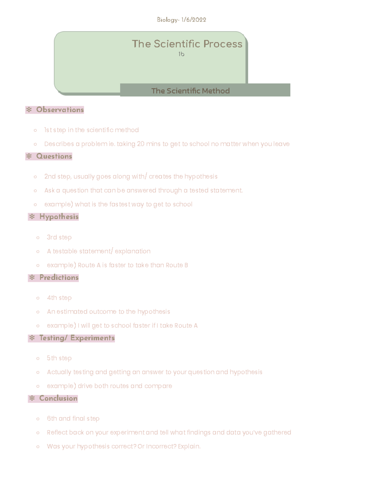 Bio 1b notes from videos - Biology- 1/6/ The Scientific Process 1b The ...