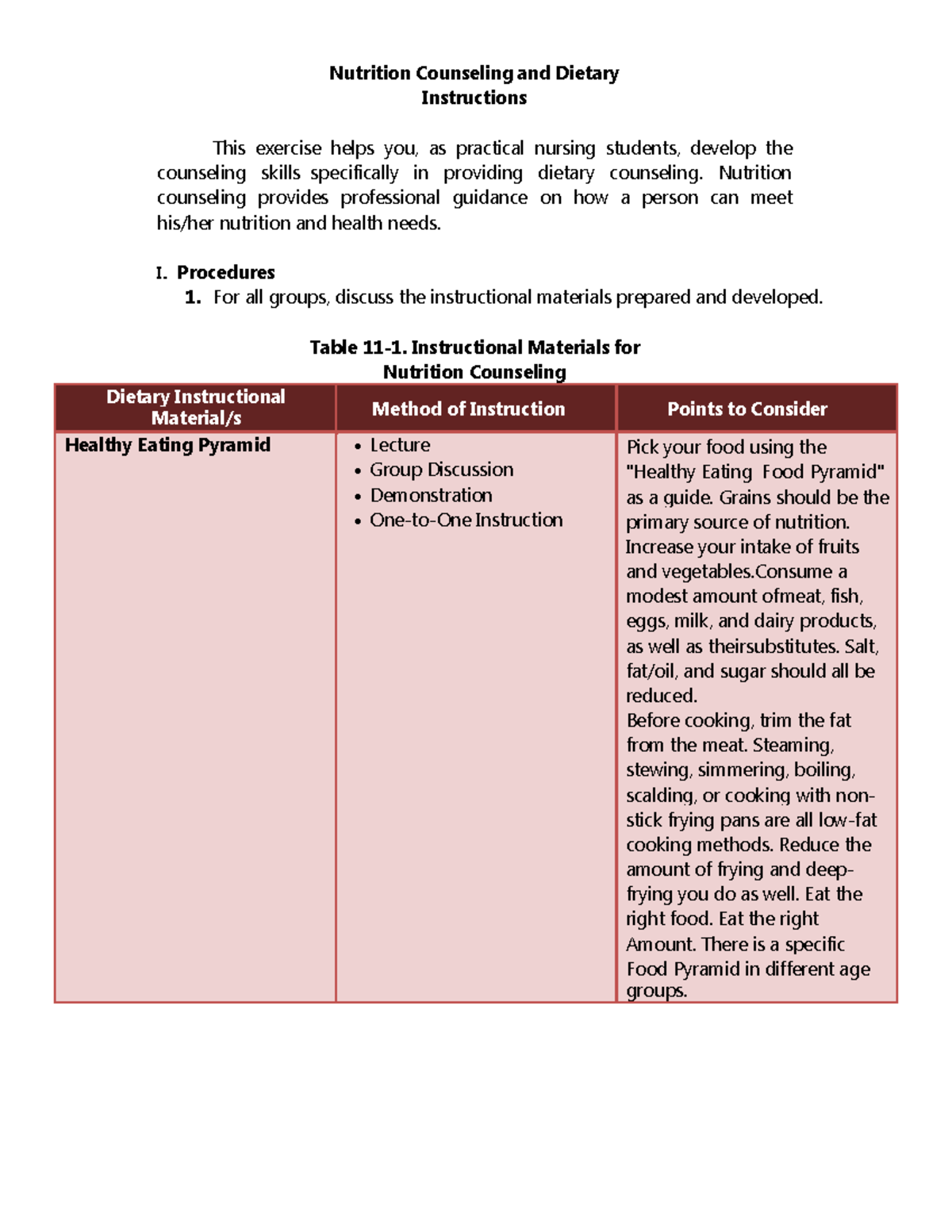 Nutrition Counseling and Dietary Instructions - Nutrition 