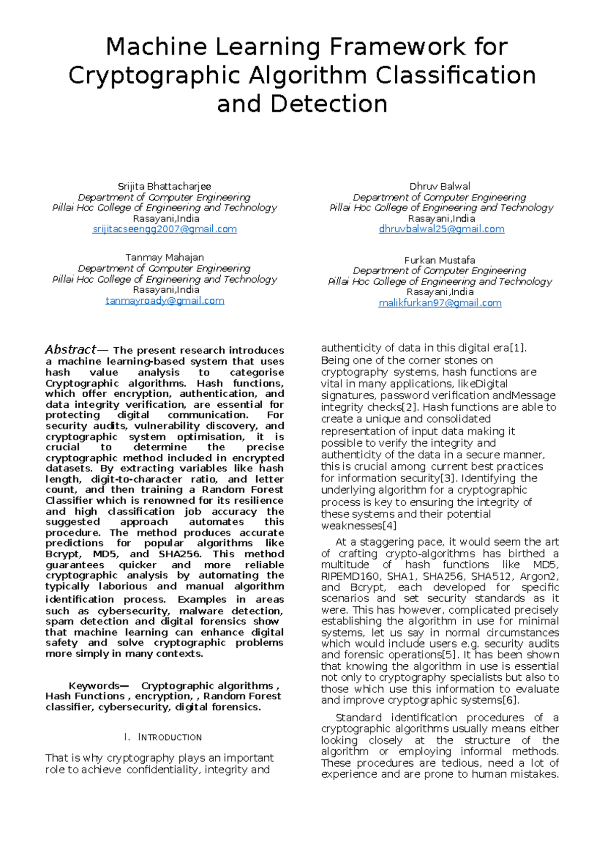 Cryptographic Algorithm Detection Using ML: A Novel Framework for CE ...