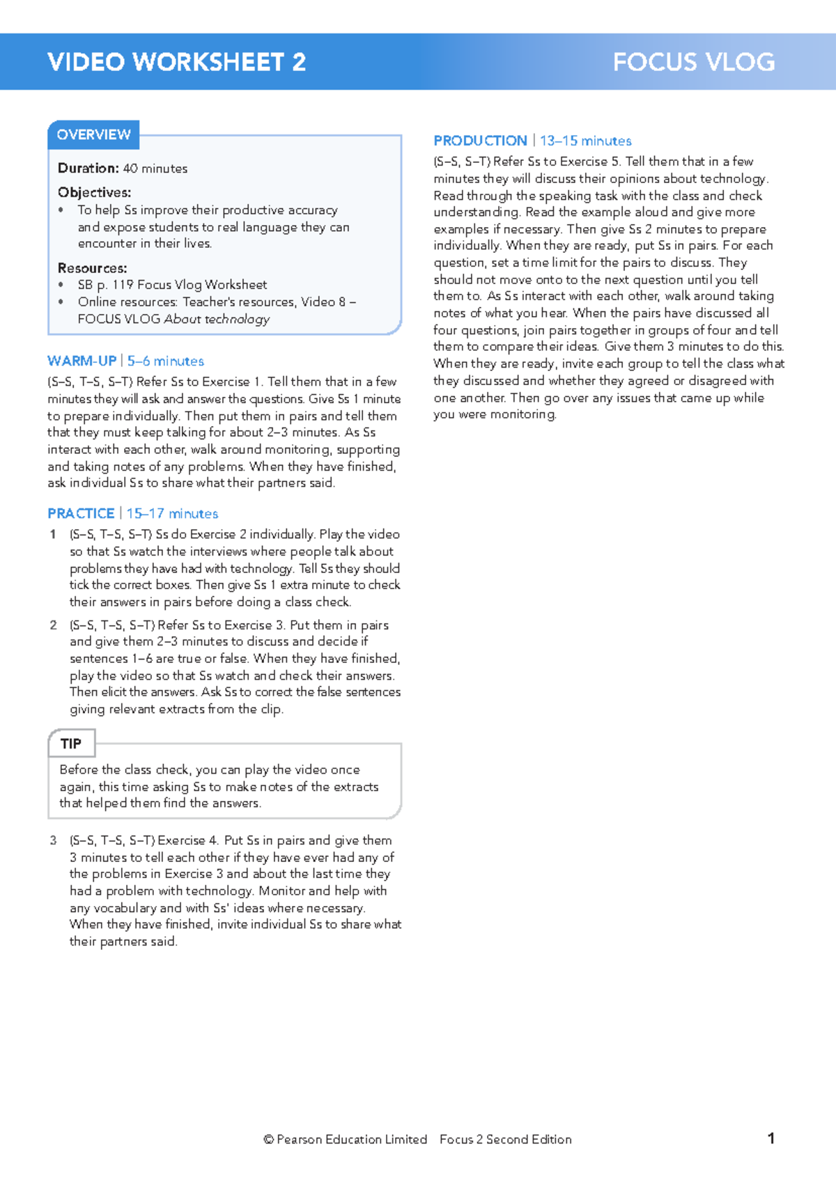 Focus 2 2E Lesson Plans U02 Vlog - © Pearson Education Limited Focus 2 ...
