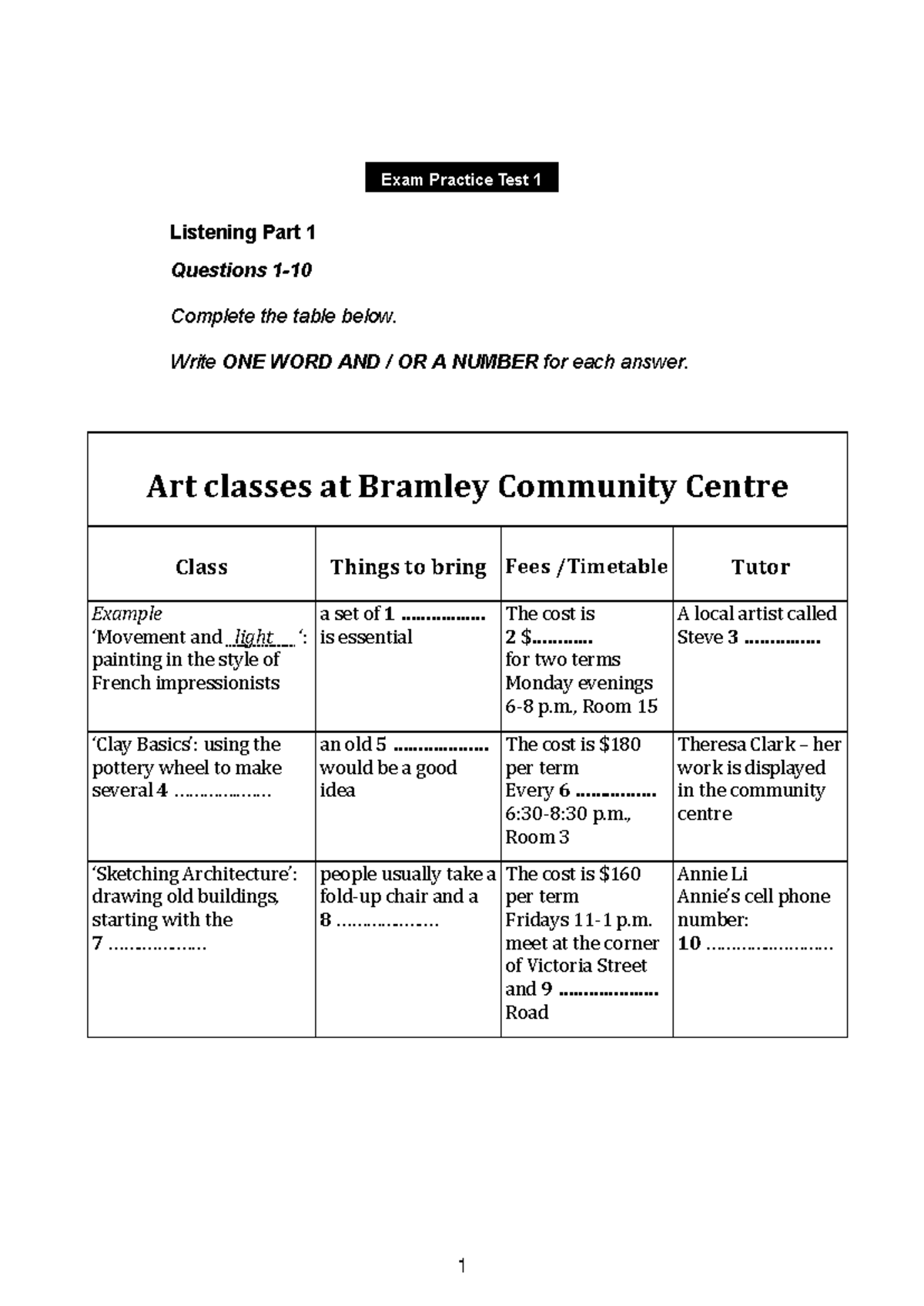 IELTS Trainer 2 Listening Test 1 Practice Questions and Answers - Studocu