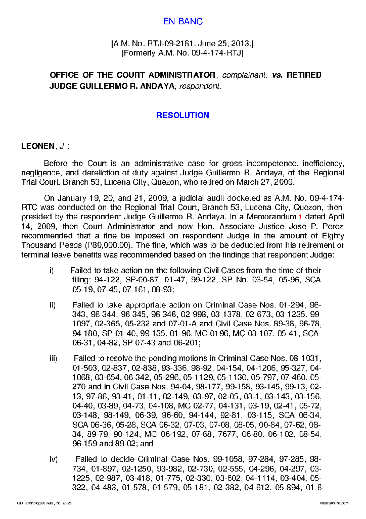 A.M. No. 2009-001: Resolution on Administrative Case vs. Judge Andaya ...