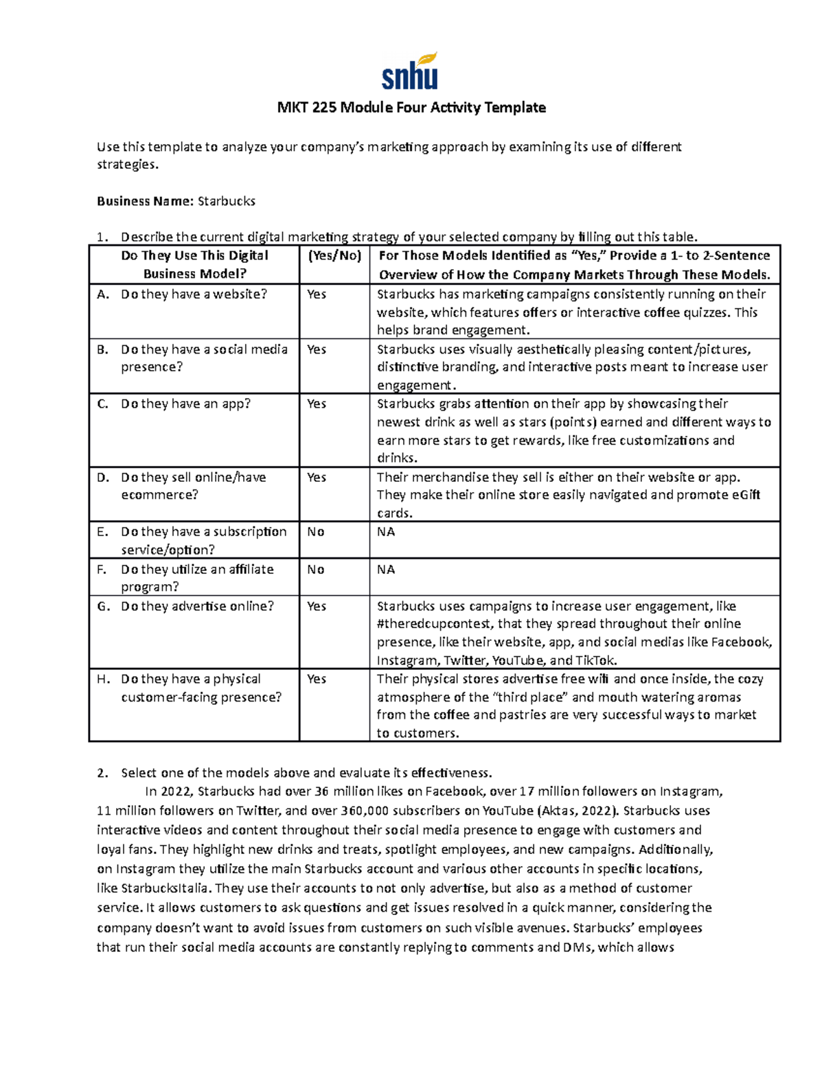 MKT 225 Module 4 Activity: Analyzing Starbucks’ Digital Marketing ...