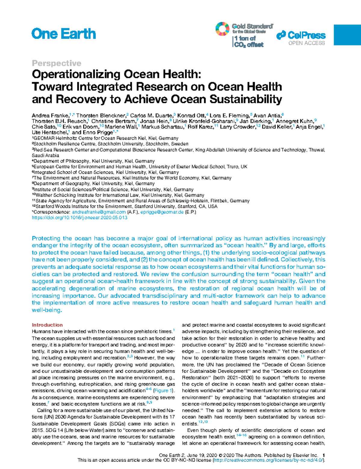Operationalizing ocean health - Perspective Operationalizing Ocean ...