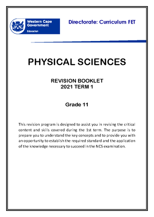Physical Sciences Grade 11 Solution FOR Homework Activities TERM 1-4 ...