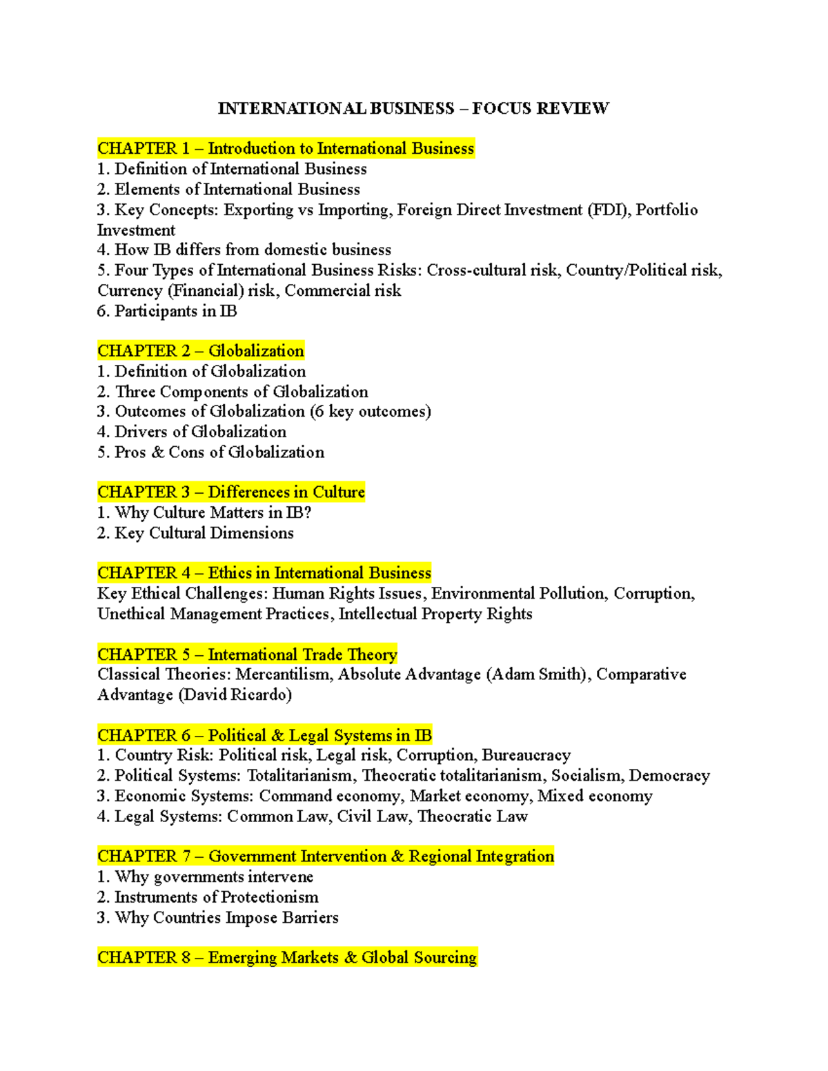 IB Focus Review: Key Concepts in International Business - Studocu
