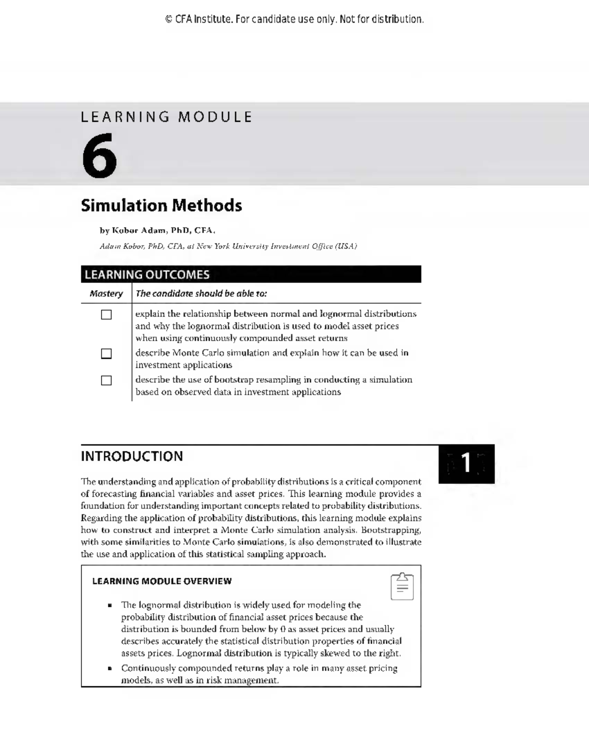 CFA LV1 2025 - Learning Module on Simulation Methods and Bootstrapping ...