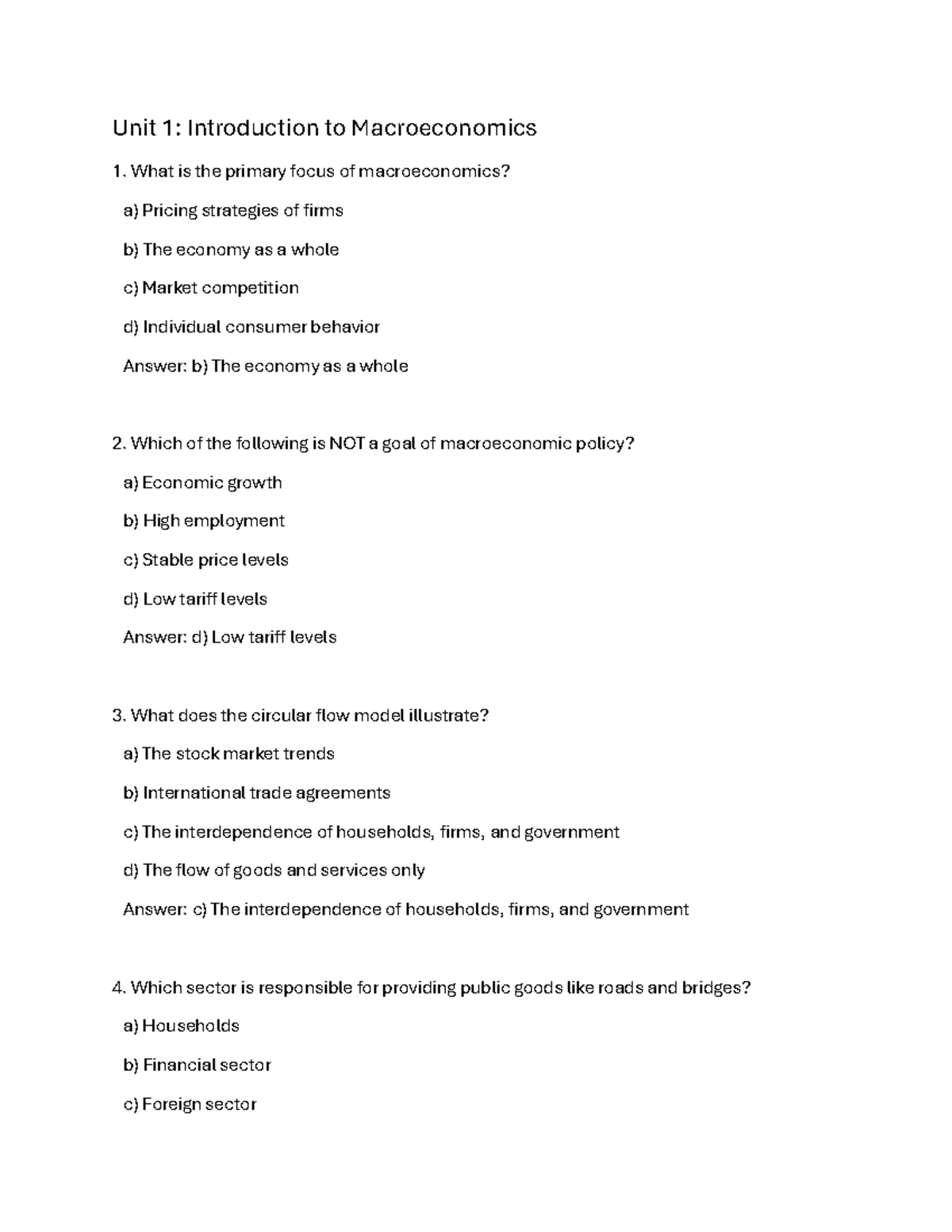 Unit 1: Macroeconomics Q&A - Key Concepts and Explanations - Studocu