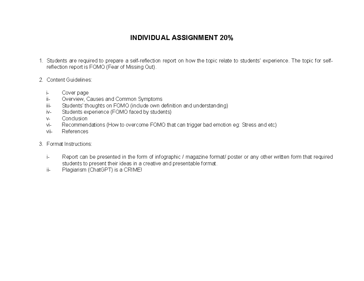 EIC503 Individual Assignment: Exploring FOMO and Its Impact on Students ...