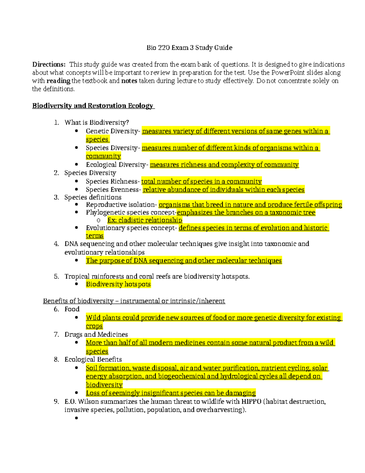 Bio 220 - Environmental Science Exam 3: Comprehensive Study Guide - Studocu