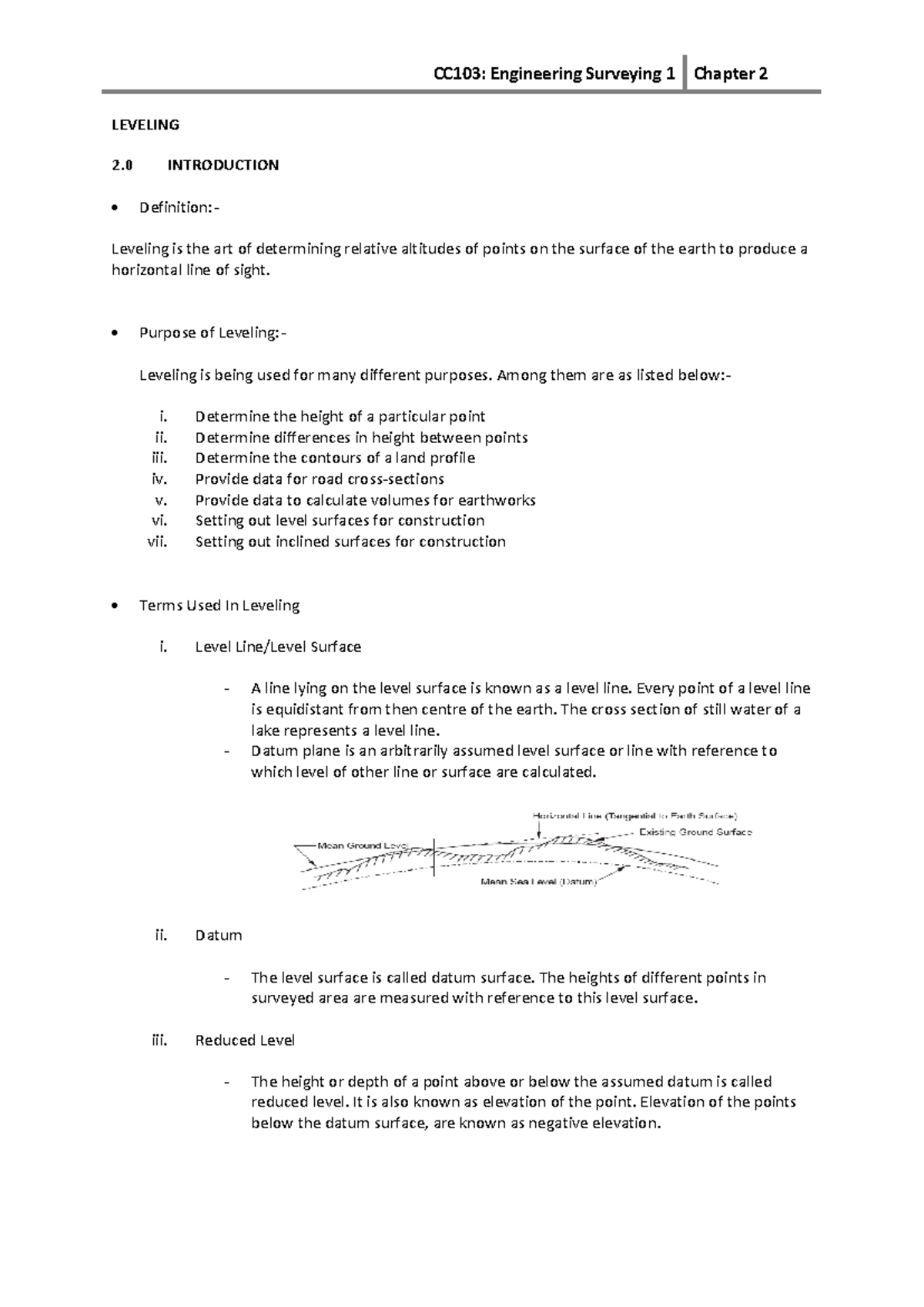 CC103: Engineering Surveying 1 - Chapter 2: Leveling Techniques and ...