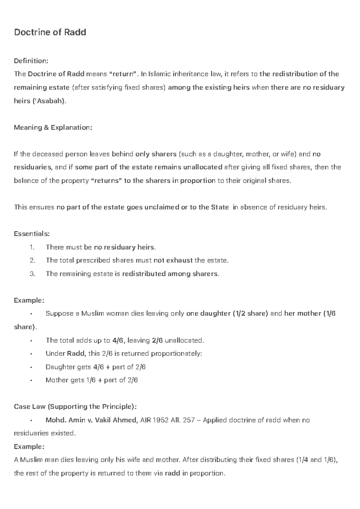 Doctrine of Radd in Islamic Inheritance Law: Key Concepts & Examples ...