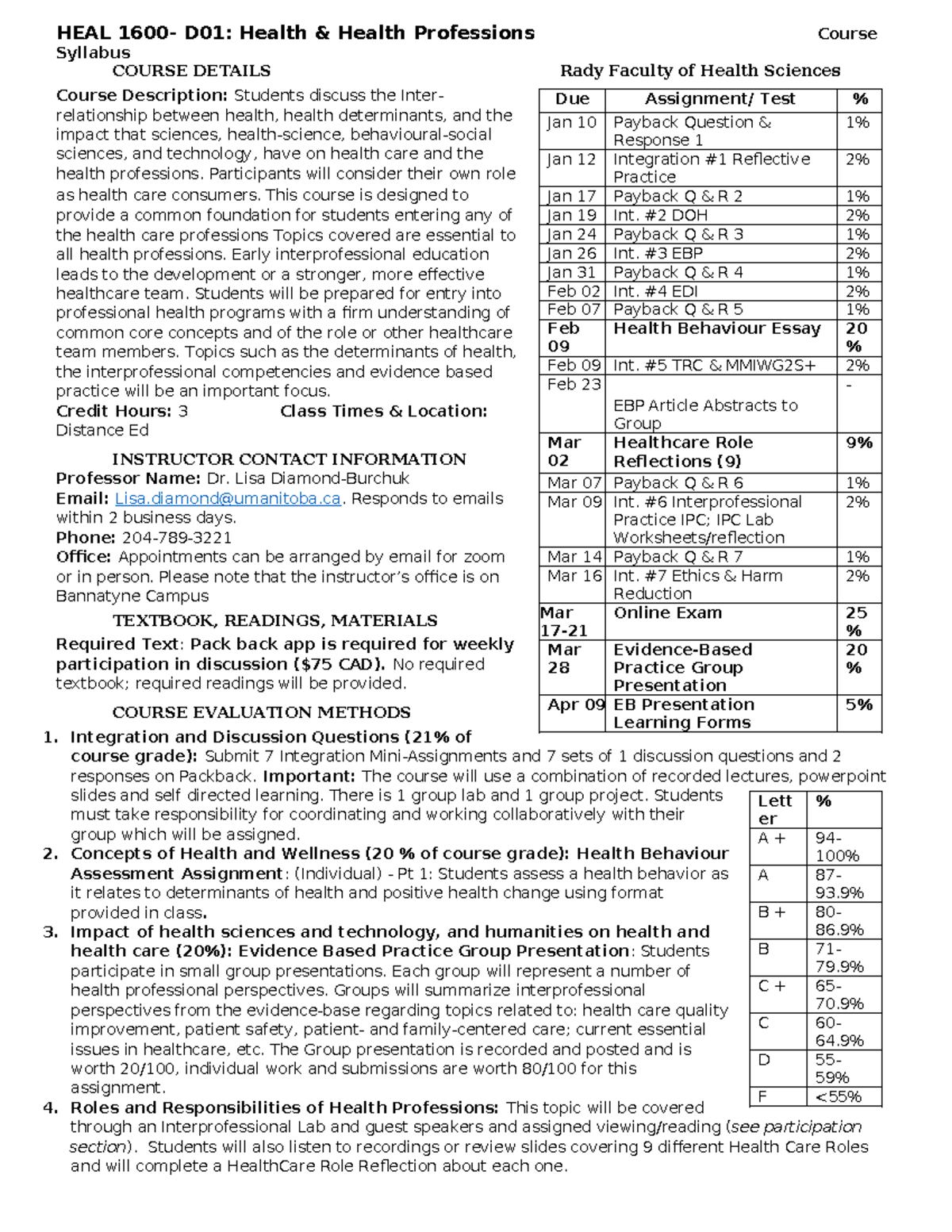 HEAL D01: Health Professions Course Syllabus Overview - Studocu