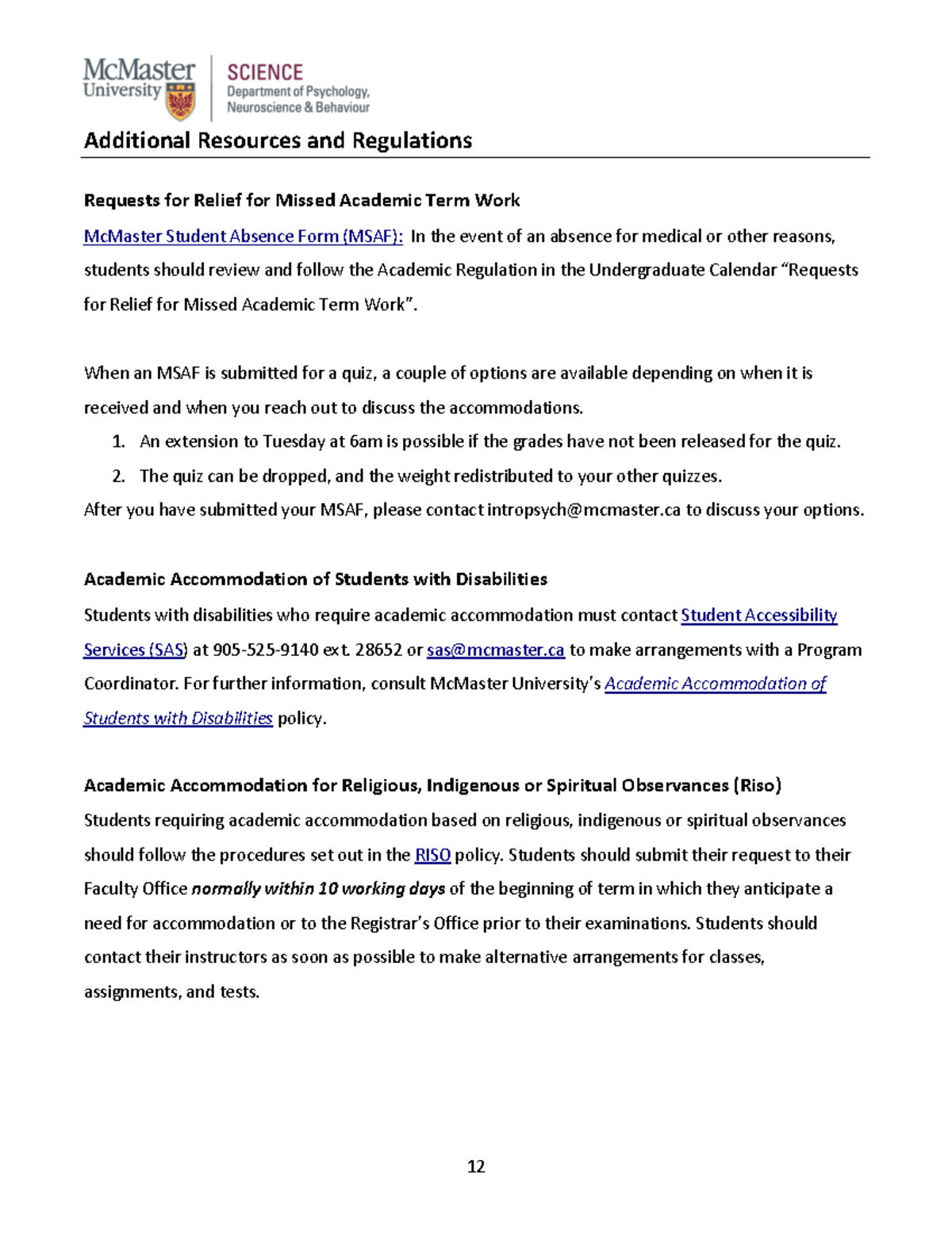 Psych 101: MSAF Guidelines for Missed Academic Work - Studocu