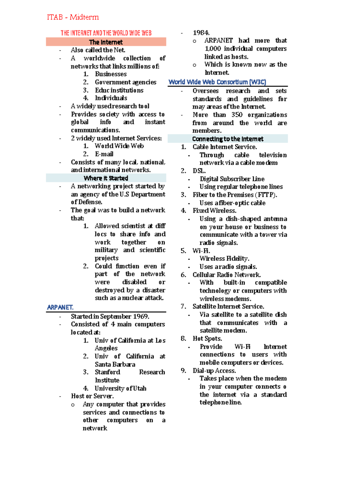 ITAB Midterm Study Guide: The Internet and World Wide Web Overview ...