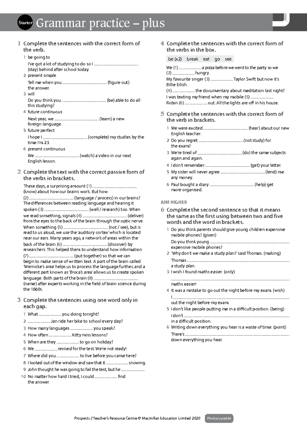Grammar Practice for 2º Bach: Verb Forms and Sentence Completion - Studocu