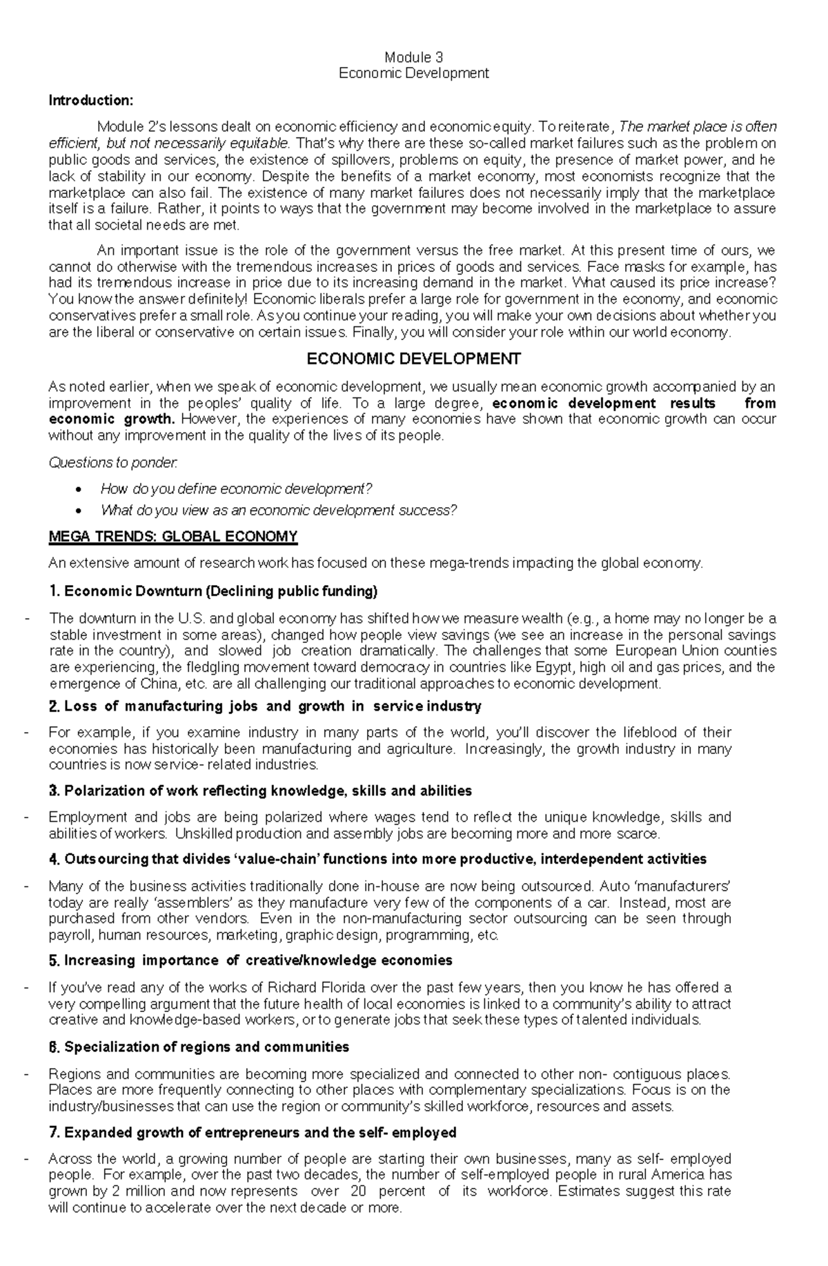 Econ Dev 3: Understanding Economic Development & Market Dynamics - Studocu