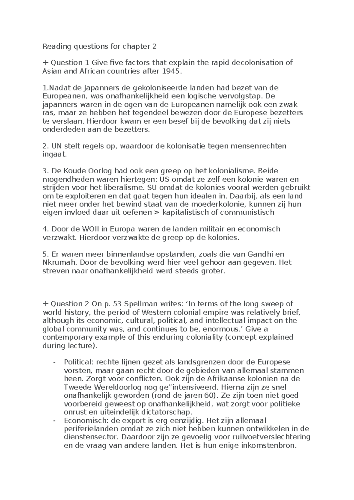 Week 2: Decolonization Factors and Impacts in Modern History - Studeersnel
