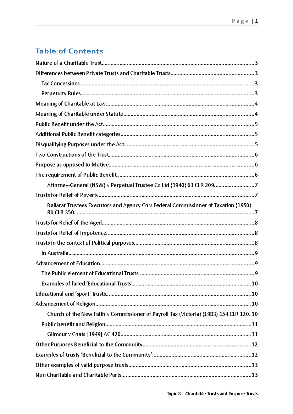 LAW340 - Charitable Trusts & Purpose Trusts: Key Concepts and ...