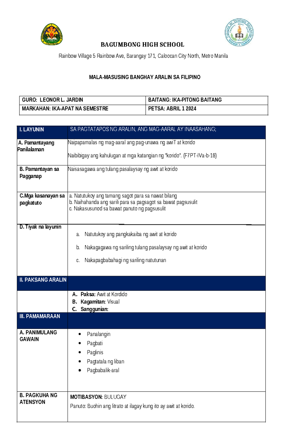 AWIT-AT-KORIDO: Aralin sa Pag-unawa at Pagsusuri ng Tulang Pasalaysay ...
