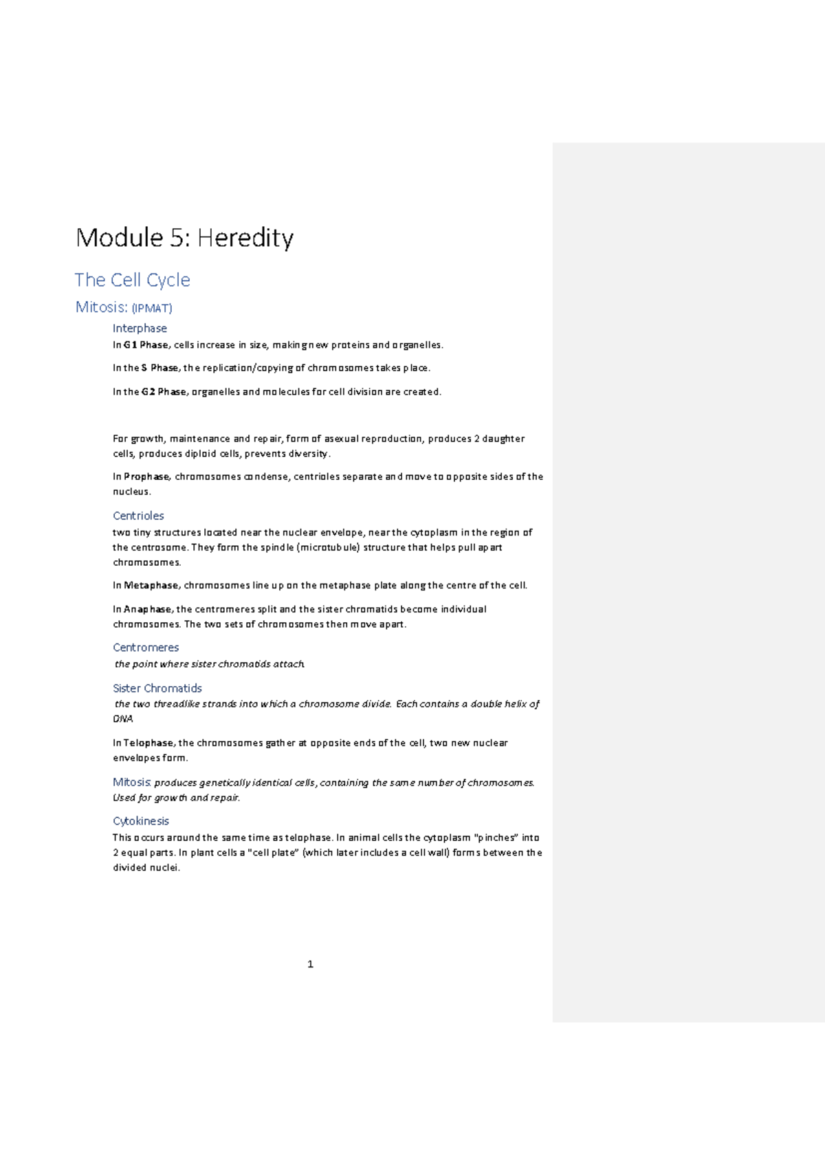 Mod 5: Heredity & The Cell Cycle Study Notes - Studocu
