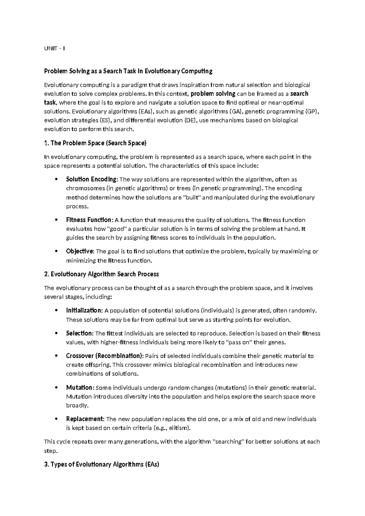 UNIT I - Problem Solving as a Search Task in Evolutionary Computing ...