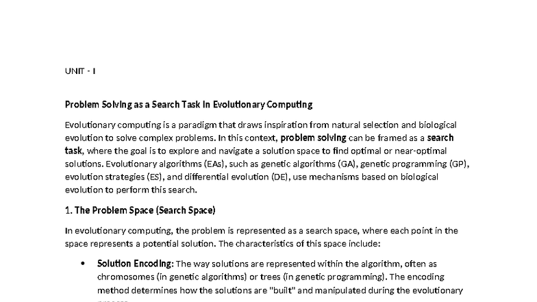 UNIT I - Problem Solving as a Search Task in Evolutionary Computing ...
