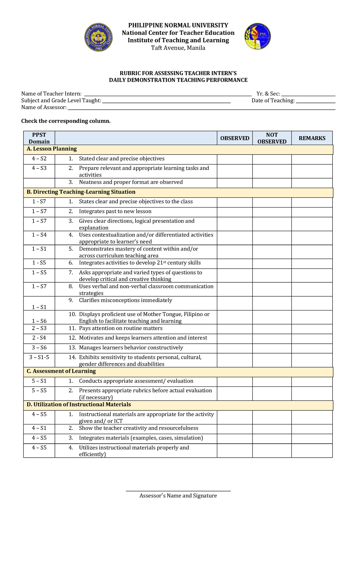 Daily Demo Teaching Performance Rubric - PNU Teacher Education - Studocu