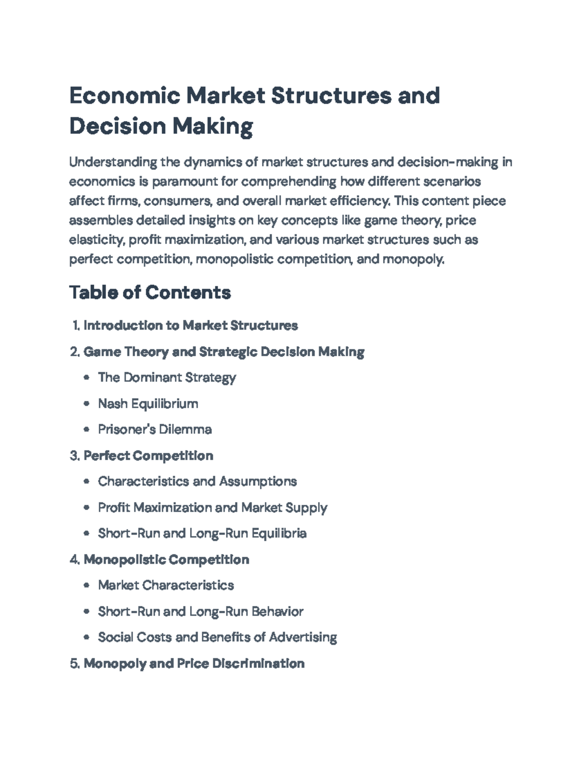 Economic Market Structures (ECO 101): An In-Depth Analysis of Decision ...