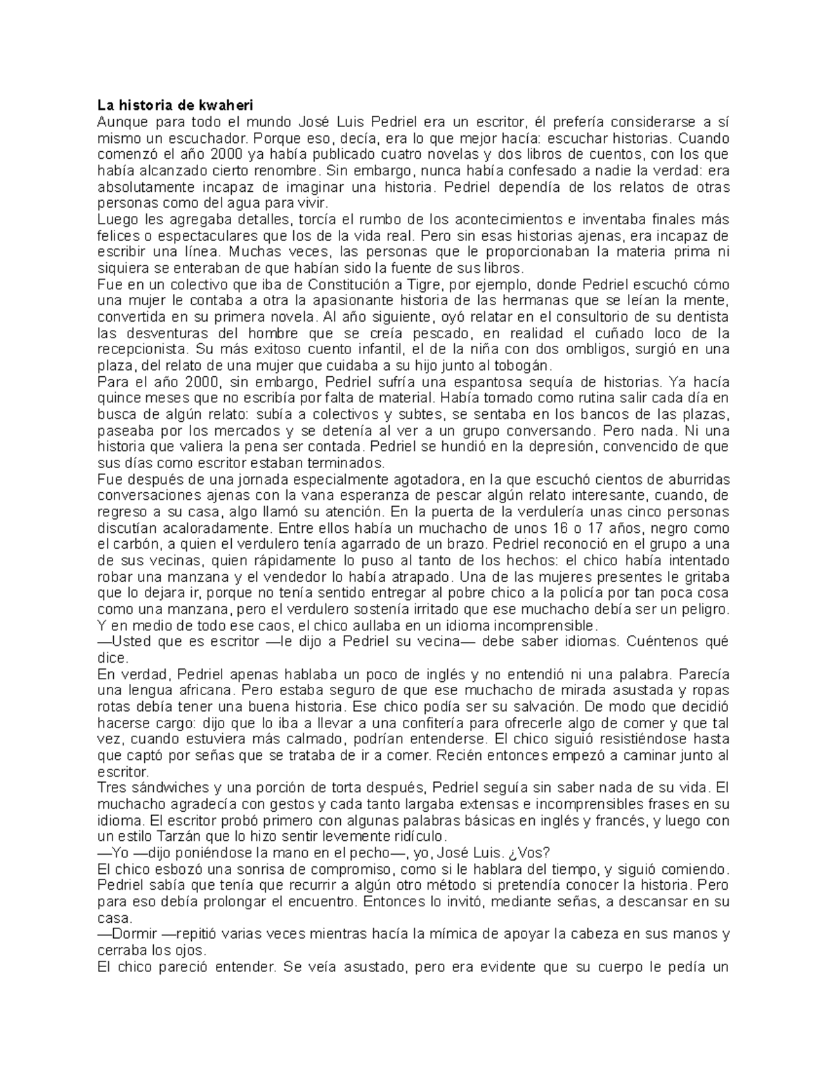 La historia de Kwaheri: Un relato para imprimir y leer sin imágenes ...