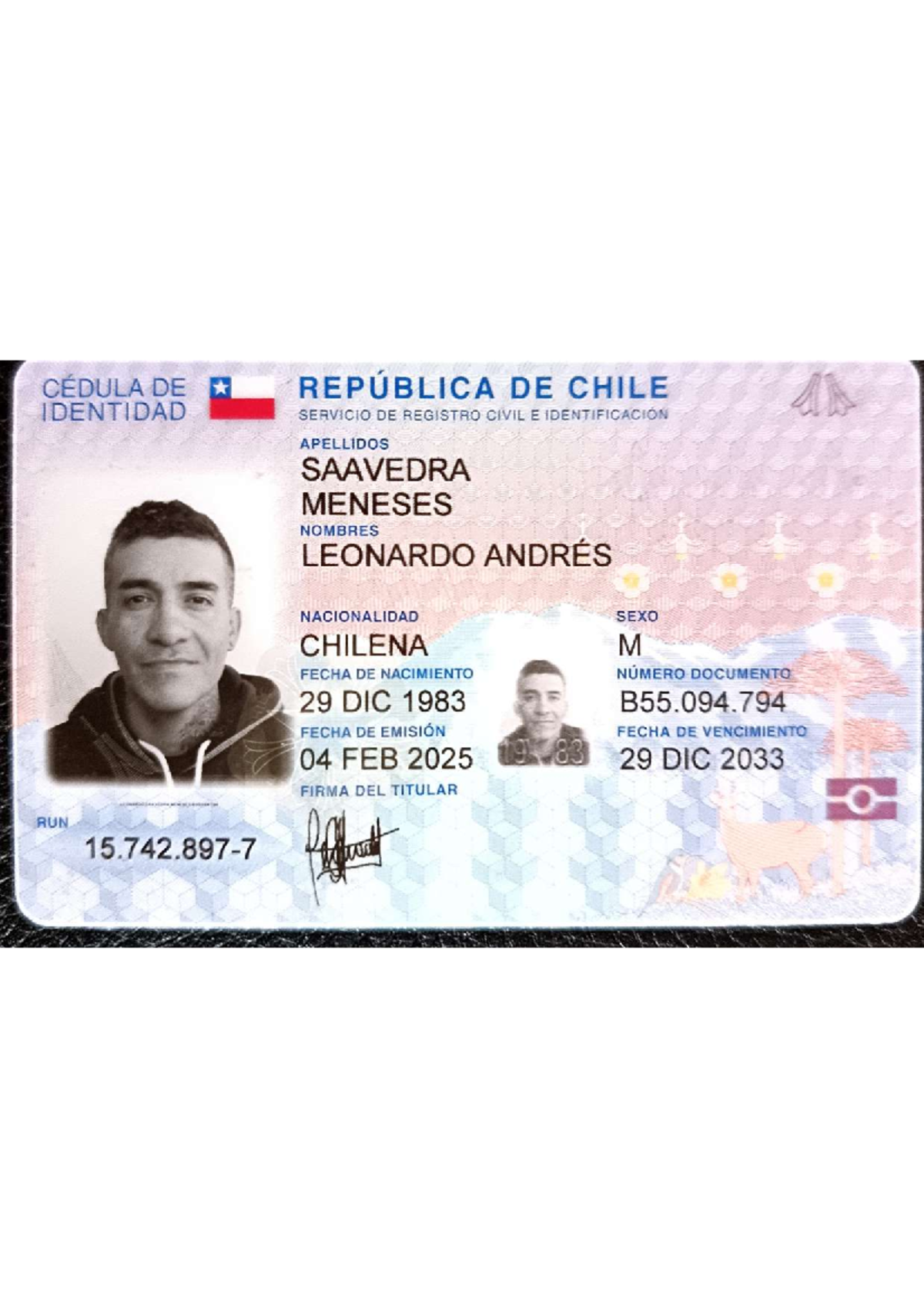 CEDULA DE IDENTIDAD CHILENA - LEONARDO ANDRÉS SAAVEDRA M. - Document Preview