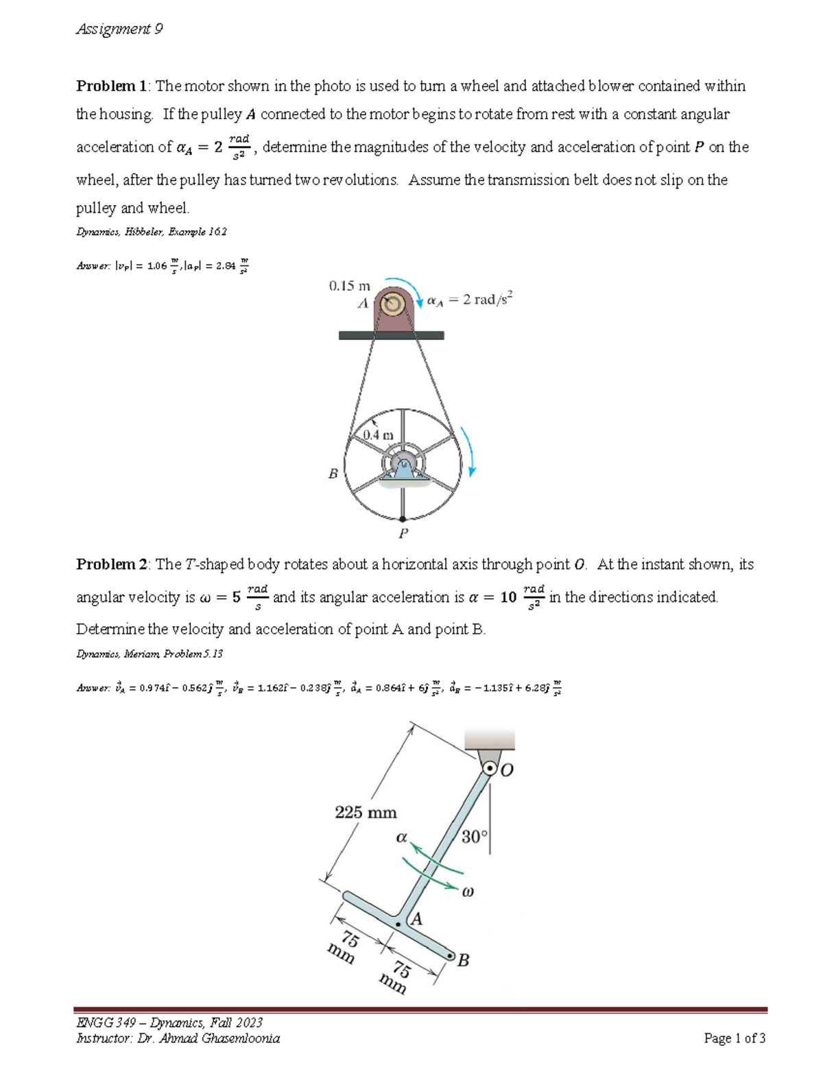 ENGG 349 – Dynamics Assignment 9 Solutions, Fall 2023 - Studocu